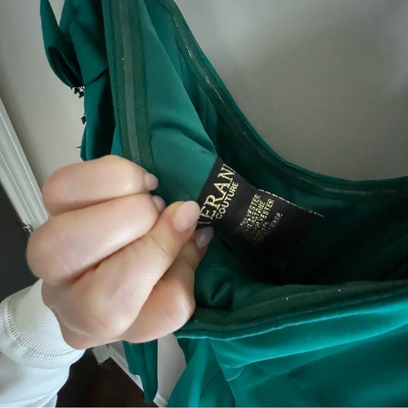 Terani Couture emerald green Off Shoulder High Scoop Neck Gown - Picture 5 of 11